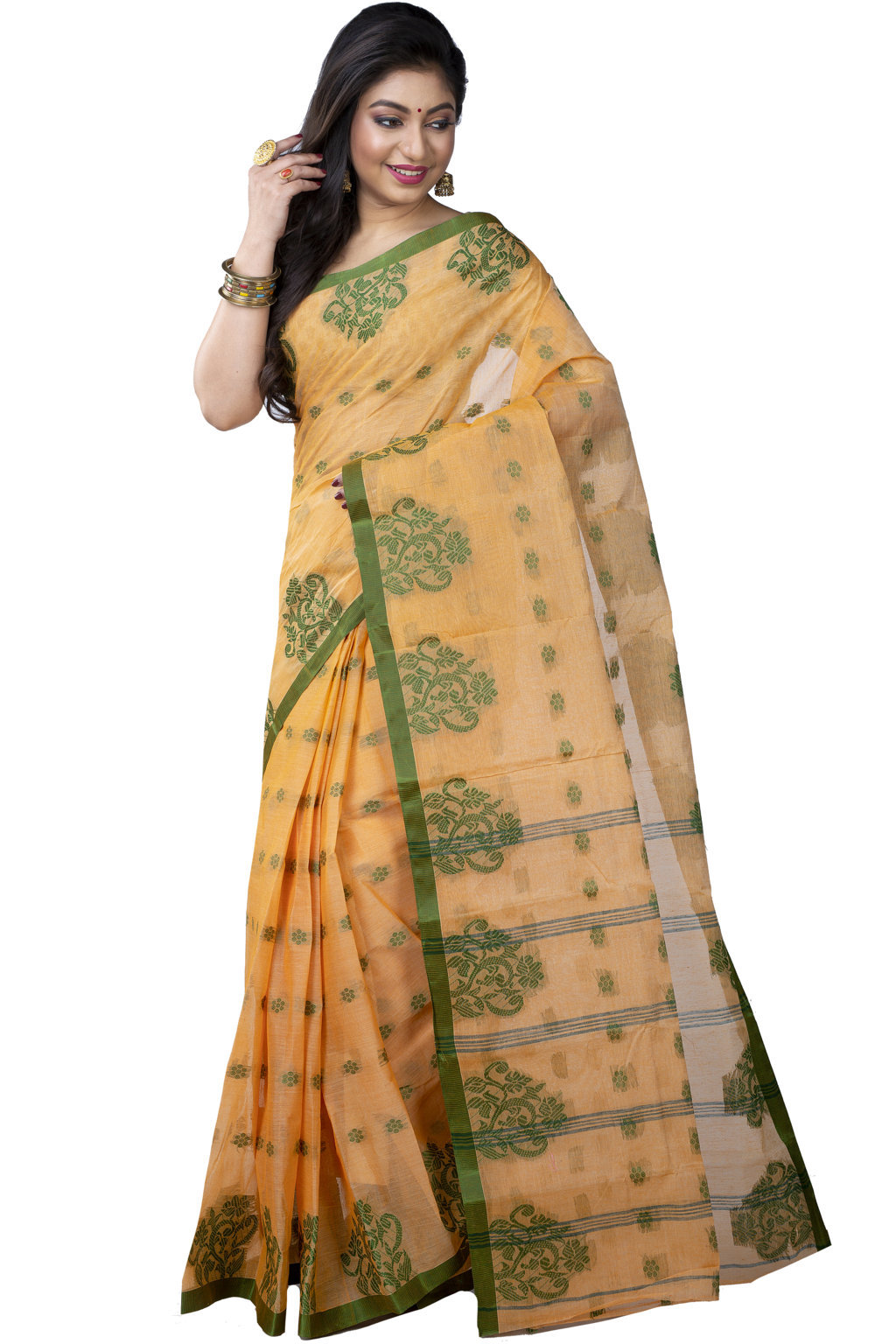 Light Yellow Pure Cotton Botgach Tant Saree (540)